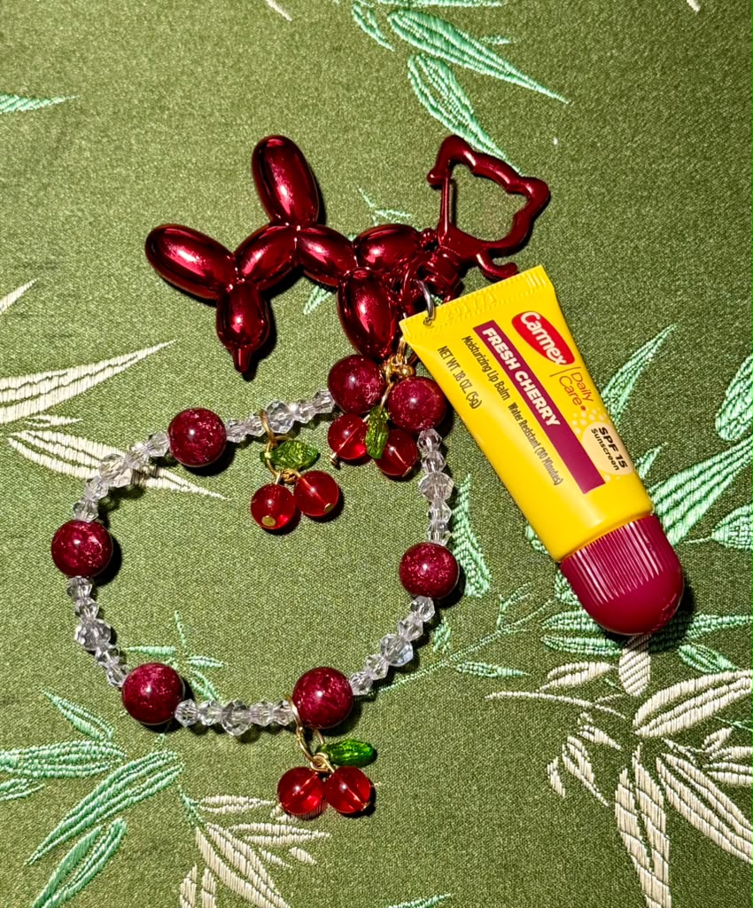 Cherry Blossom Lip Balm Holder Keychain 🍒❤️✨